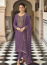 Lavender Colour Salwar Suit Looking Polite